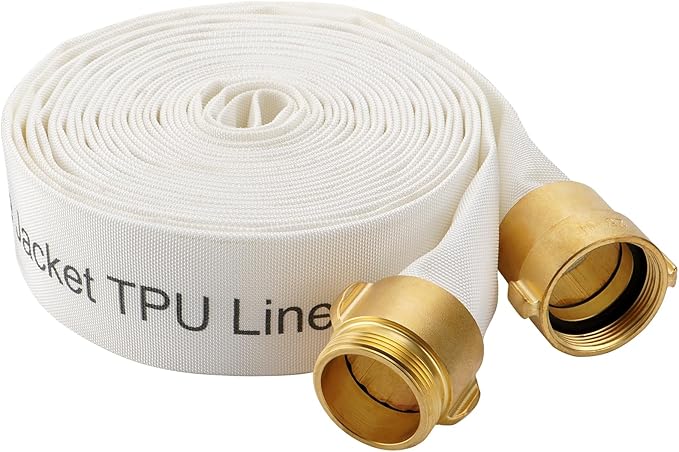 Fire Hose, 2-1/2" ID X 50 FT, Single Jacket TPU, 450 PSI Burst Pressure, Industrial Fire Hose with NST/NH Brass Couplings for Indoor Use