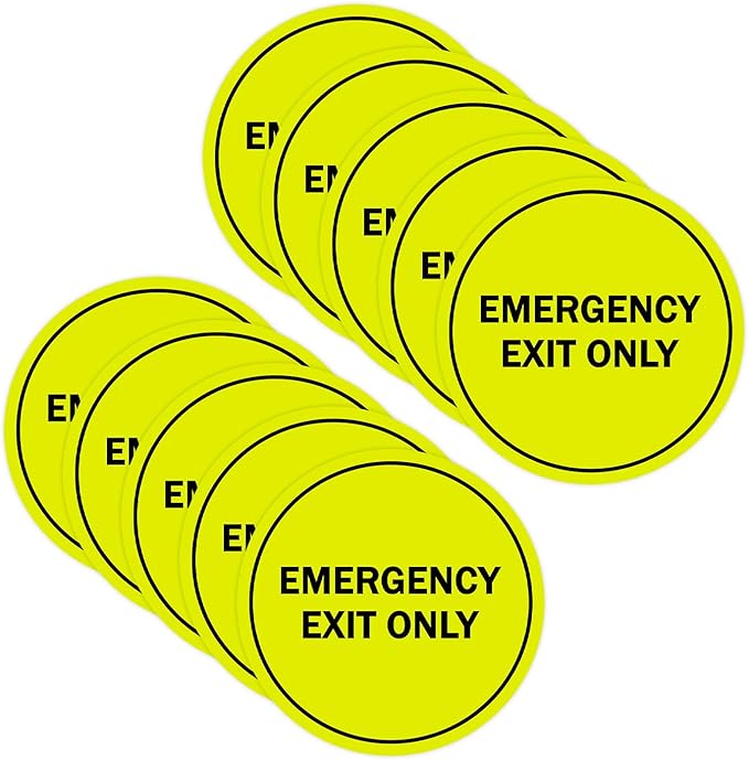 Signs ByLITA Circle Emergency Exit Only Sign (Yellow/Black) - Medium 10 Pack