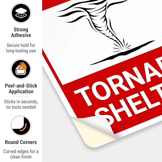 Safe Area Tornado Shelter Sign, 10x7 Inches, 4 Mil Vinyl Decal Stickers Weather Resistant, Made in USA by Sigo Signs