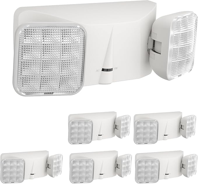 6 Packs Emergency Lights with Battery Backup, Two Head Adjustable Commercial Emergency Lights, UL Listed, AC 120/277V, Hardwired Emergency Exit Light Fixtures for Business.