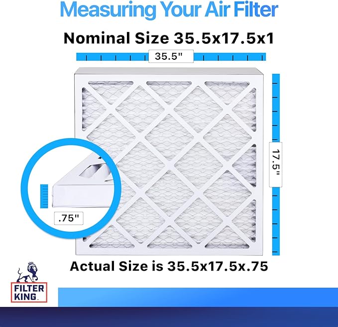 Filter King 35.5x17.5x1 Air Filter | 4-PACK | MERV 8 HVAC Pleated A/C Furnace Filters | MADE IN USA | Actual Size: 35.5 x 17.5 x .75"