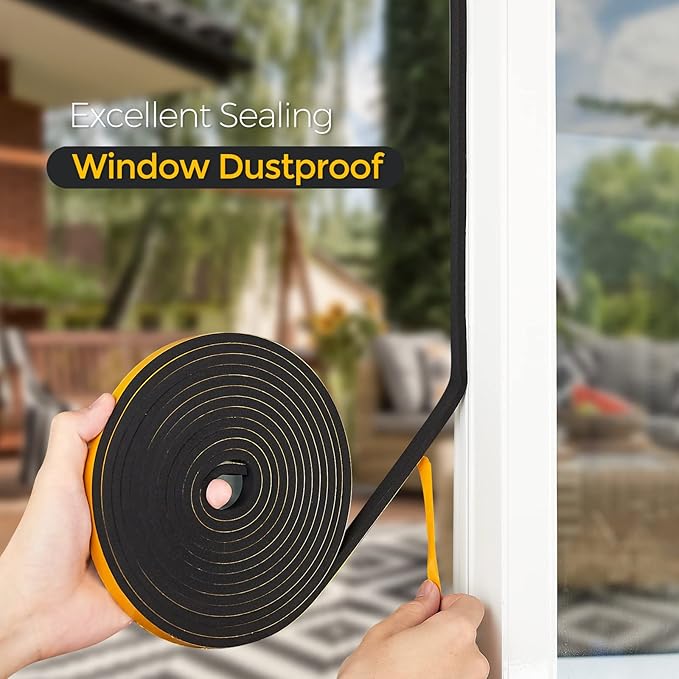 50 Feet Weather Stripping Door Seal, 1/2" Wide X 1/8" Thick Door Seal Strip High Density Foam Tape Adhesive Strip for Door Soundproofing,Window Insulation (1/2" x 1/8" x 50FT,Black)