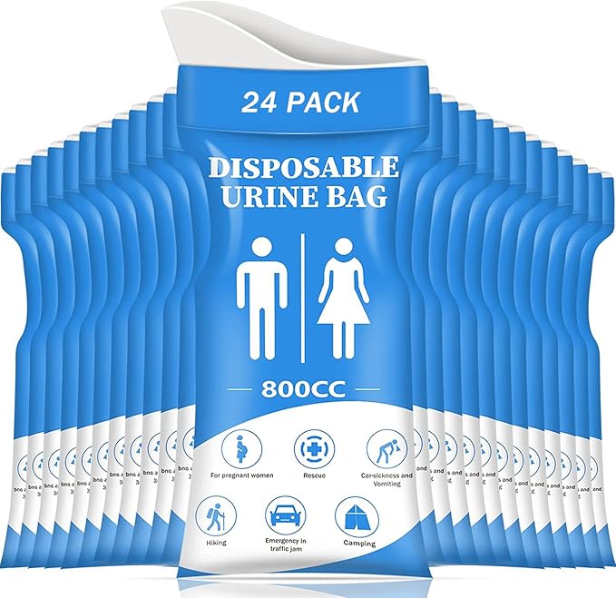 DIBBATU Disposable Urine Bag, 12/24 PCS Pee Bags for Travel for Women/Men, 800ML Emergency Portable Urinal Bag and Vomit Bags, Unisex Urinal Bag for Camping, Traffic Jams, Pregnant, Patient