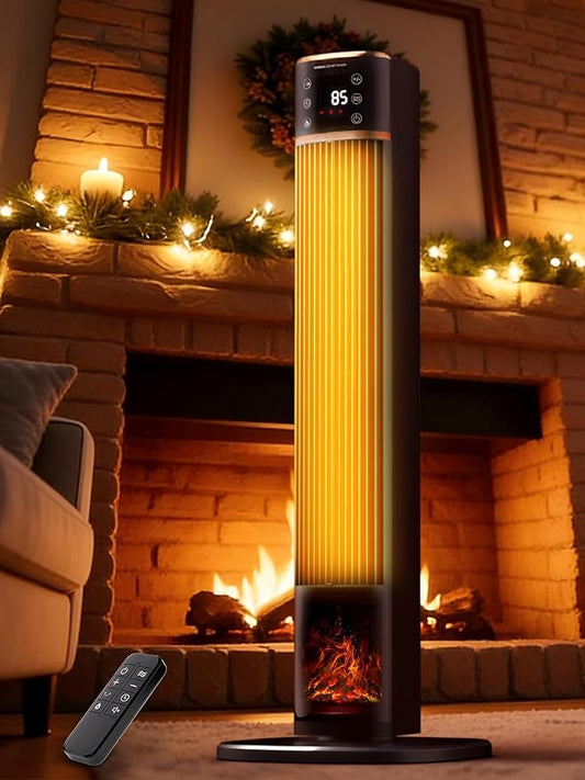 Uthfy Space Heater for indoor use, Large Room Heater with 3D Flame Effect, 1500W Portable Electric Heater with ECO, 90° Oscillating, Remote, PTC Ceramic Heaters for Bedroom, Office, Home
