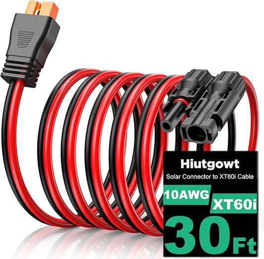 10AWG XT60i Solar Cable 30FT, Solar to XT60i Cable 3 10 15 20 25 40 50FT, Solar Panel Connector to XT60i Adapter Cable, XT60i Solar Charging Cable for Portable Power Station - 30Ft