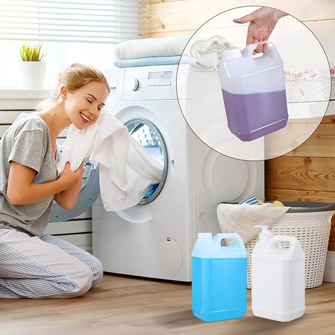 Plastic F-Style Jug Reusable Food-Safe, Heavy-Duty HDPE Containers for Water, Sauces, Soaps, Detergents, Honey Liquids with Screw-On Cap and Pump Cap (White, 2.64 Gallon 2-Pack)