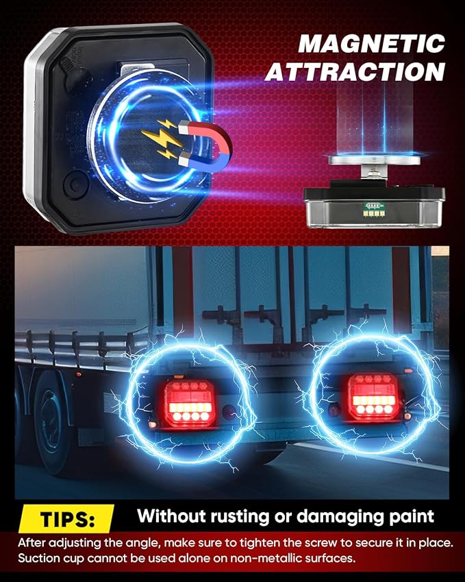 Saker Wireless Trailer Lights Magnetic, 2.4GHz Remote LED Tow Kit with 100FT Range & 1-Mile Visibility, USB-C Charging IP65 Waterproof for Trucks, RVs, Boats, Trailers
