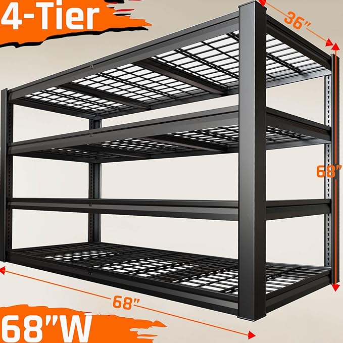 36" D Storage Shelves, 68" W Garage Shelving Heavy Duty Metal Adjustable Garage Shelves, Shelving Units Industrial Shelving for Warehouse, 68" W x 36" D x 68" H,Black