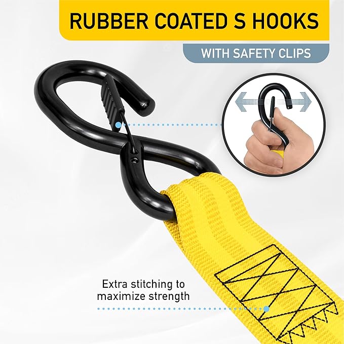 AUGO Retractable Ratchet Straps | 2 Heavy Duty Ratchet Straps Self Retractable Tie Downs with Soft Loops & Storage Bag for Motorcycle, Truck, Trailer, Cargo Van | 3000 Lb Break Strength 2” x 10’