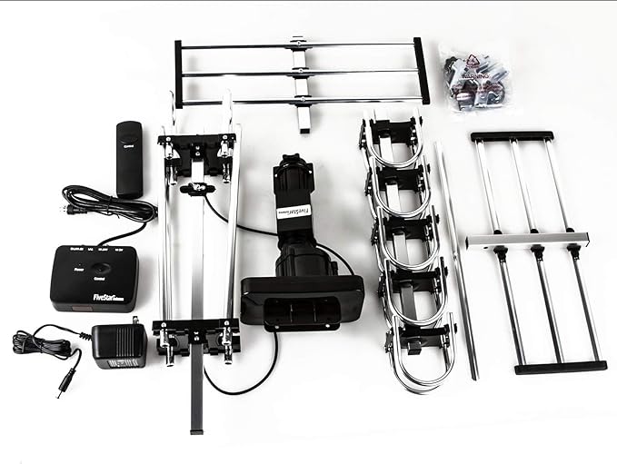 Five Star Outdoor HD TV Antenna Strongest Up to 200 Miles Long Range with Motorized 360 Degree Rotation, UHF/VHF/FM Radio with Infrared Remote Control Advanced Design Plus Installation Kit