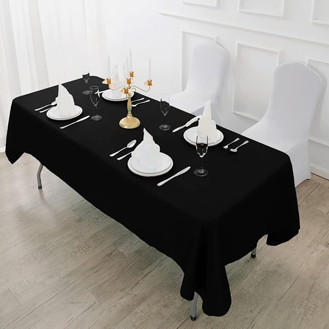 Fokitut 6 Pack Waterproof Rectangle Tablecloth, 60x102 Inch, Stain Resistant and Wrinkle Polyester Table Cloth, Fabric Table Cover for Kitchen Dining, Wedding, Party, Holiday Dinner-Black