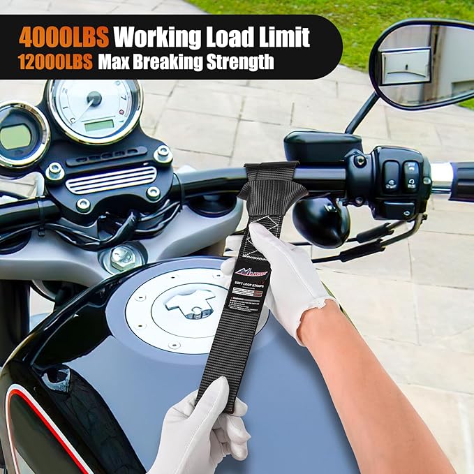 Nilight Soft Loop 1.7”×17" Motorcycle Tie Down Straps Heavy Duty 12000Lbs Max Break Strength for Securing ATV UTV Kayak Moving Cargo (8PK-Black)
