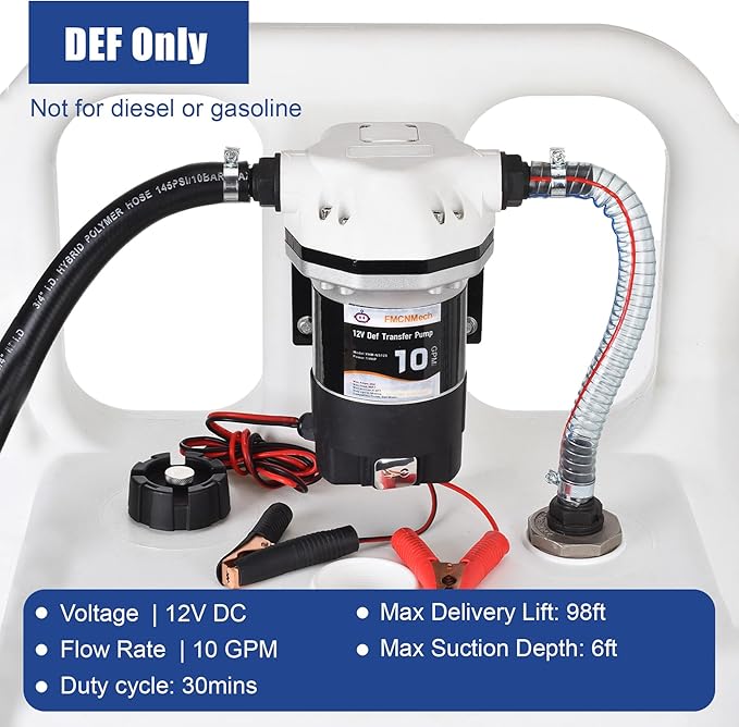 32 Gallon Portable DEF Transfer Tank with 12V 10GPM Electric Pump, Dual-Wheel Design, Auto Shut-off Stainless Steel Nozzle, HDPE DEF Caddy for Trucks, Farm Tractors & Fleets