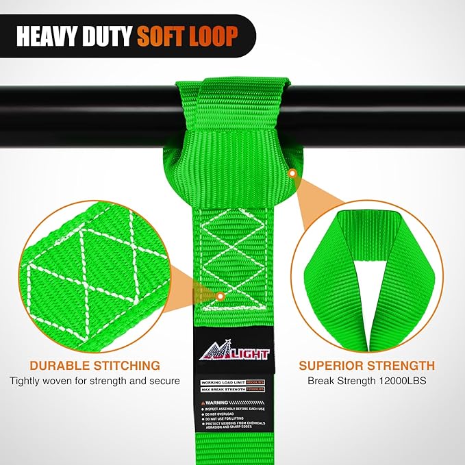 Nilight Soft Loop 1.7”×17" Motorcycle Tie Down Straps Heavy Duty 12000Lbs Max Break Strength for Securing ATV UTV Kayak Moving Cargo (8PK-Green)