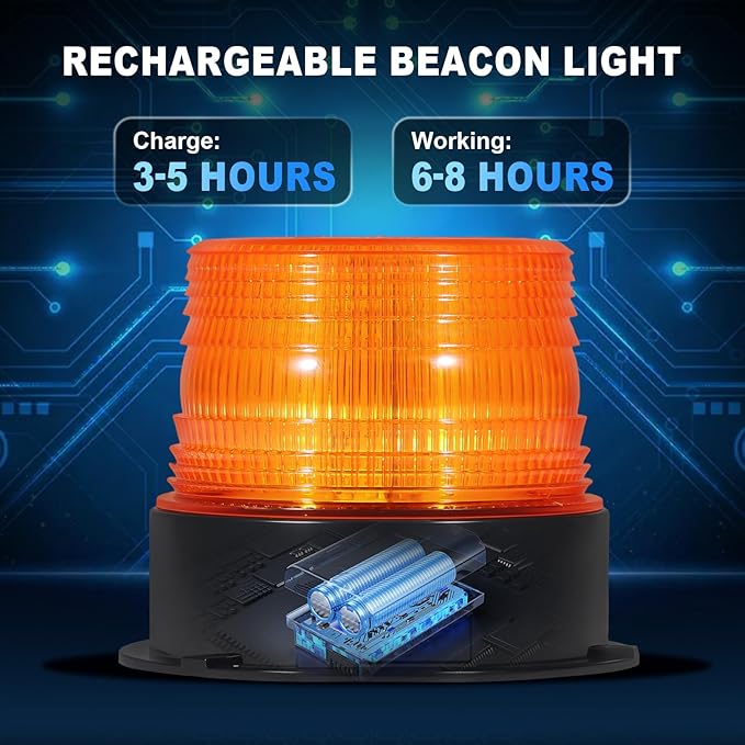 AnTom Magnetic Wireless Beacon Light, Rechargeable Emergency Flashing Warning Battery Operated Strobe Lights for Truck Vehicle, with 12-24v Cigarette Lighter Plug, Amber