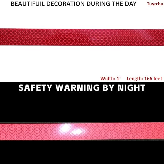 Industrial Non Fading Reflective Tape Red Outdoor Waterproof 1 inch, High Visibility Safety Warning Adhesive Stickers (166 feet)