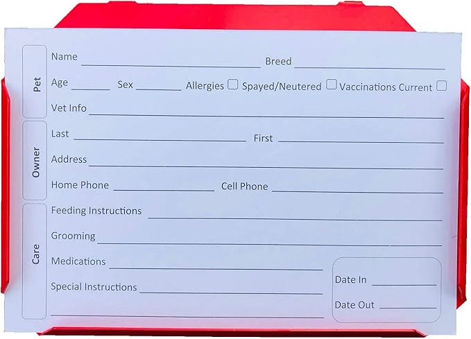 Kennel Cards (100 Pack 4 X 6 Inch) Cat and Dog Boarding Supplies, Pet Profile Record Card for Veterinarian, Shelter, Grooming