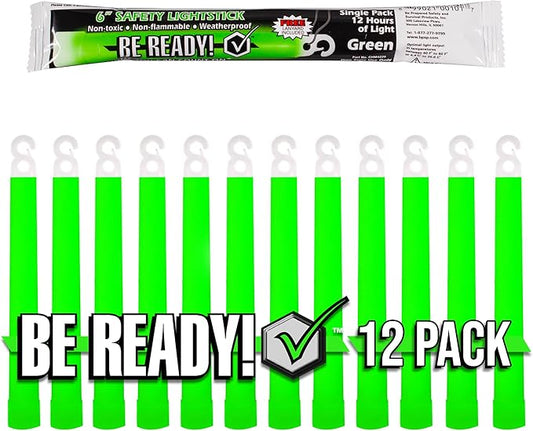 Be Ready - Industrial 12 Hour Illumination Emergency Safety Chemical Light Glow Sticks 12 Pack