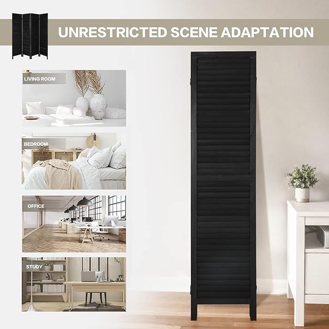 ECOMEX 4 Panel Wood Room Divider 5.6ft.Tall Folding Privacy Screen Panels, Room Divider Wall, Divider for Room Separation, Partition Room dividers and Effectively Block Sight(Black)