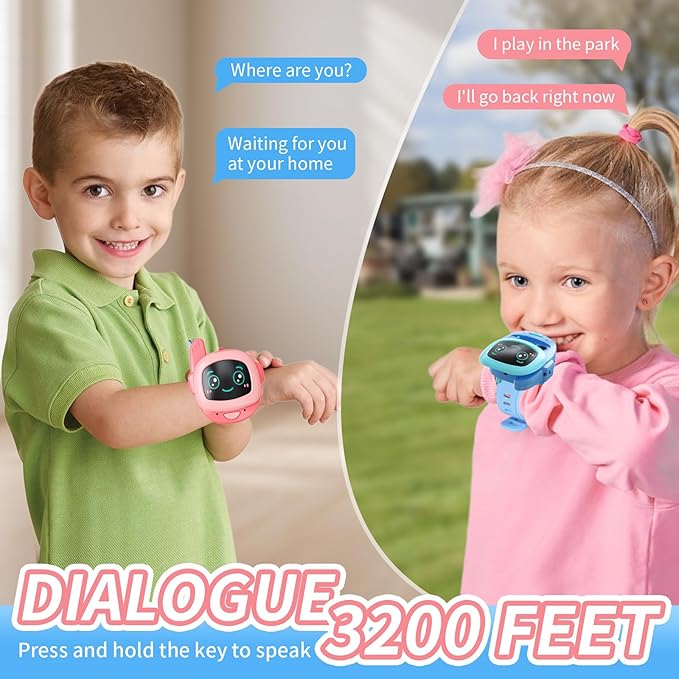 Walkie Talkie Kid's Watches，Toys for Boys Girls Aged 3 to 12 Years Old for Outdoor Adventure, Camping,and Birthday Gifts（with Wearable/Lanyard/Handheld ，2 Pack，3280 ft Talk Range）