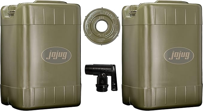 Jojug Heavy Duty Water Storage Container, 2 Pack (with Spigot and Extra Cap) (Tactical Green)
