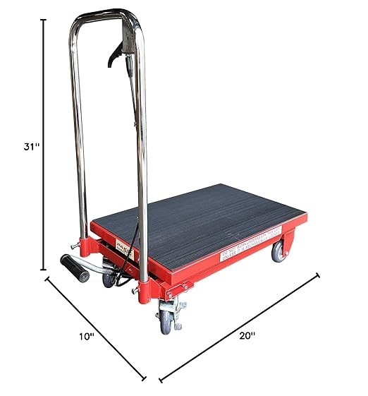 Premium Scissor Lift Table Cart, 500 lb. Cap, 27.75" L x 17.75" W, 8.25" - 28.5" H, Pake Handling Tools (Premium 500lbs Lift Cart)