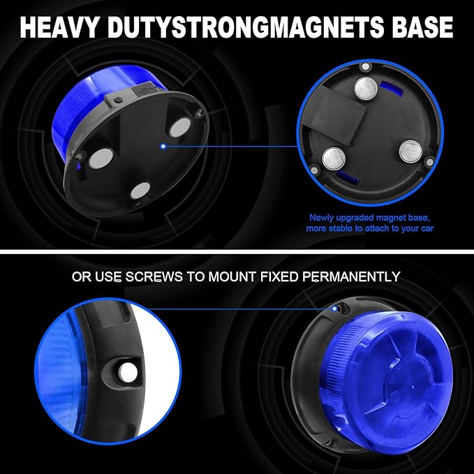 AnTom Magnetic Wireless Strobe Light, Waterproof Rechargeable Blue LED Beacon Lights for Trucks, Vehicle Emergency Flashing Warning, forklifts,Tractors,Golf Carts,Cars