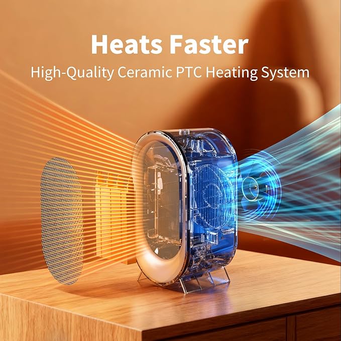 Portable Small Space Heater for Indoor Use, 850W PTC Ceramic Electric Heater with Thermostat, 2S Fast Heating Mini Desk Heater for Indoor Use, Overheat & Tip-Over Protection for Office and Bedroom