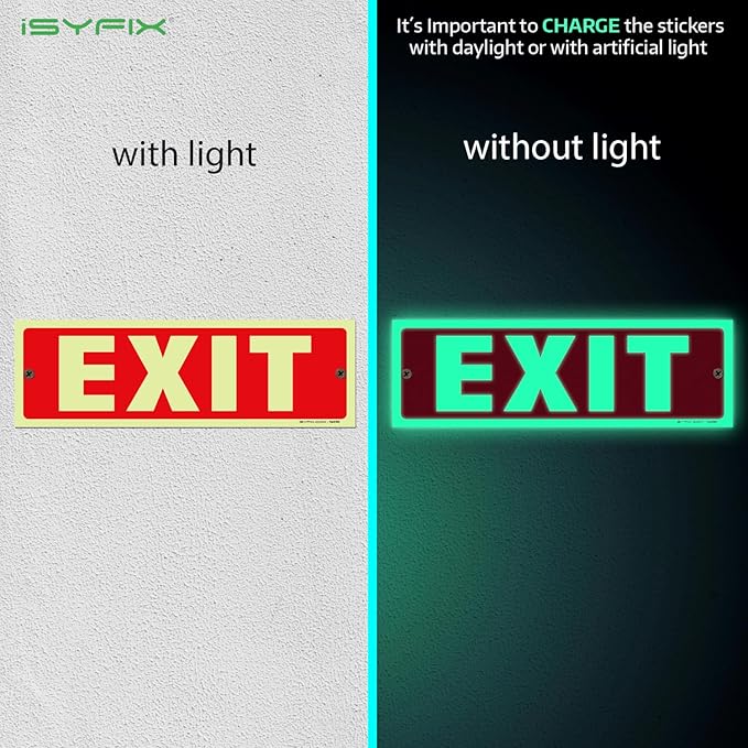 iSYFIX Exit Glow in the Dark Sign – 2 Pack 12x4 Inch – 40 mil Thick Polystyrene Plastic Sign, Laminated UV, Scratch & Fade Resistance, Waterproof, Indoor & Outdoor