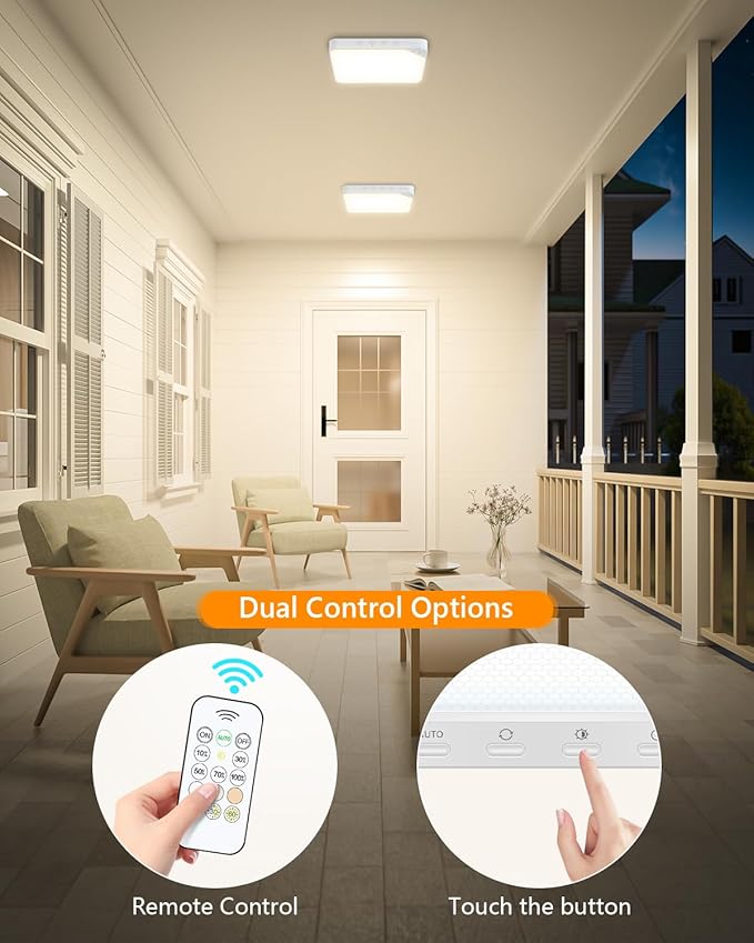 Rechargeable 8W Motion Sensor Ceiling Light Indoor, Wireless Magnetic Stick on Closet Light, Remote Control for Color & Brightness, Battery Operated Light for Shower, Bathroom, Pantry, Hallway, 1-Pack