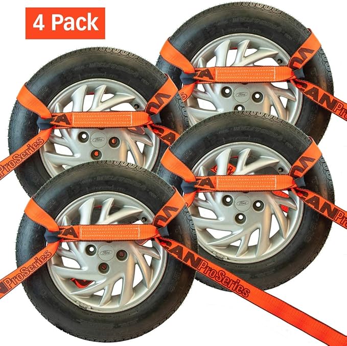 VULCAN 8-Point Roll Back Vehicle Tie Down Kit with Snap Hooks on Both Ends - Set of 4 - PROSeries