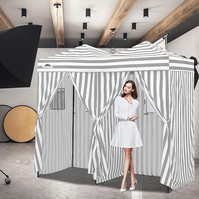 EAGLE PEAK Outdoor Changing Room 8x4, 2 Room Pop Up Portable Changing Room, Sun Shelter, Pop Up Changing Tent for Beach or Pool,Portable Dressing Room for Photoshoots (Gray/White)