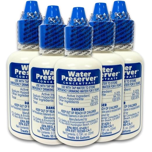 Water Preserver for 55 Gallon Water Tank - Purifies Water for Drinking for 5 Years - Ideal for Emergency Water Storage or Rain Collection - Survival Kit, Earthquake, Hurricane, Emergency Water-5 Pack