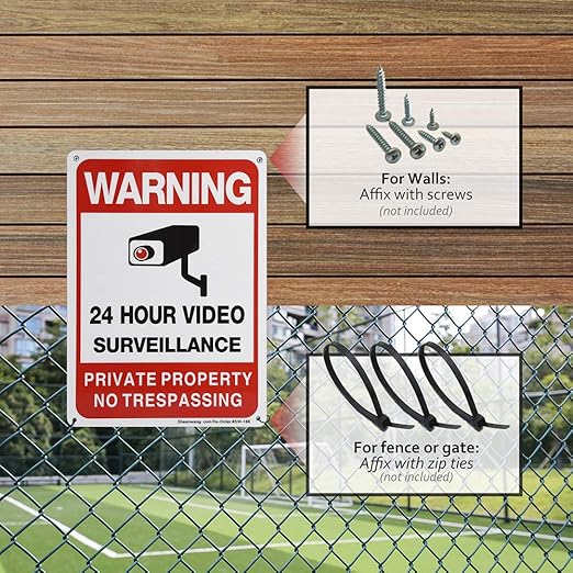 Sheenwang 2-Pack Private Property No Trespassing Sign, video surveillance signs outdoor, UV Printed .040 Mil Rust Free Aluminum 10 x 7 in, Security camera sign for home, Business, Driveway Alert, CCTV