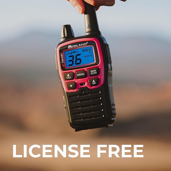 Midland® T71PNK X-TALKER FRS Walkie Talkies with NOAA Weather Scan & Alert – Long Range Two-Way Radios – 36 Channels, 121 Privacy Codes – for Camping, Overlanding, Rock Crawling – Black/Pink, 2 Pack