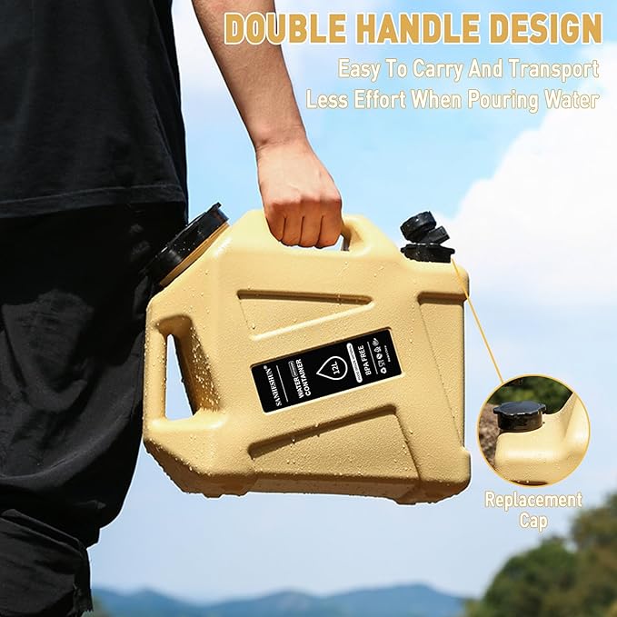 3.2 Gallon Water Jug,Camping Water Container with Spigot,BPA-Free with Cleaning,Brush Military Green Tank Portable,Suitable for Outdoor Camping and Hiking,Khaki