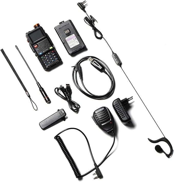 BAOFENG UV-5RM PLUS GPS Ham Radio Handheld, 10W Long Range Two Way Radio, Airband NOAA FM Multi-Band Receiver, 640CH 10 Zones, with 2500mAh Type-C Rechargeable Battery, Speaker Mic & Programming Cable