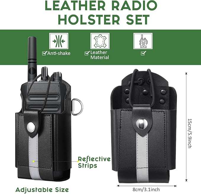 Eccliy Radio Strap Firefighter Leather Radio Holster EMS EMT Bundle Set with Belt, Strap, Anti-sway Tape for Firefighters, EMT, Police, Search and Rescue (Reflective Strips)