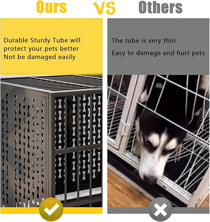 LEMBERI 48/42 inch Indestructible Heavy Duty Dog Crate with Cushion, High Anxiety Extra Large Dog Cage for Large Dogs, XL Steel Escape Proof Dog Kennel with Locking Wheels