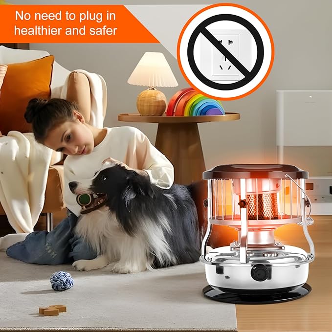 Indoor & Outdoor Kerosene Heater, Radiant Heating, Portable Non-Electric 9000 BTU Kerosene Stove for Camping, Hunting, Cooking (White)