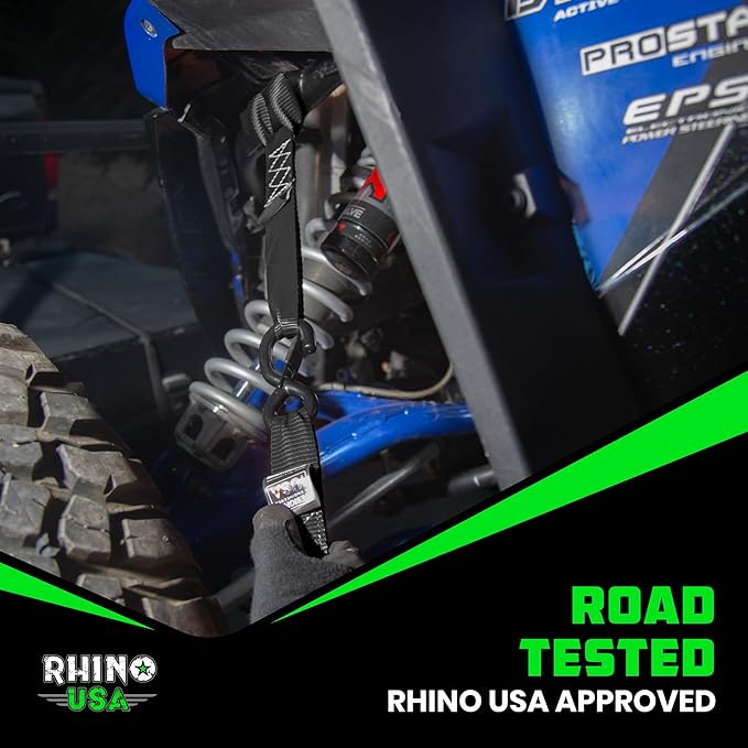 Rhino USA Soft Loop Tie Down Straps (4-Pack) - 1.6 Inch x 17 Inch (5,000 lbs Break Strength) Heavy Duty Motorcycle Handlebar Straps for use with Ratchets for ATV, UTV, Dirt Bike (Black)