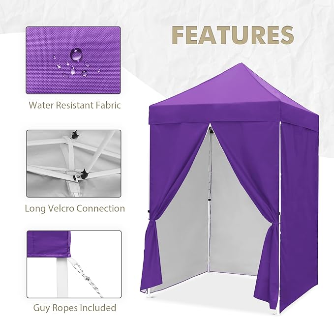 EAGLE PEAK 5x5 Instant Canopy with 4-Side Wall Panels, Small Pop up Portable Canopy Tent with Carry Bag, Light Weight Sun Shelter for Sports, Camping and Beach, Purple