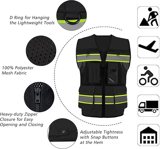 Safety Vest High Visibility Reflective Construction Vest for Men Women