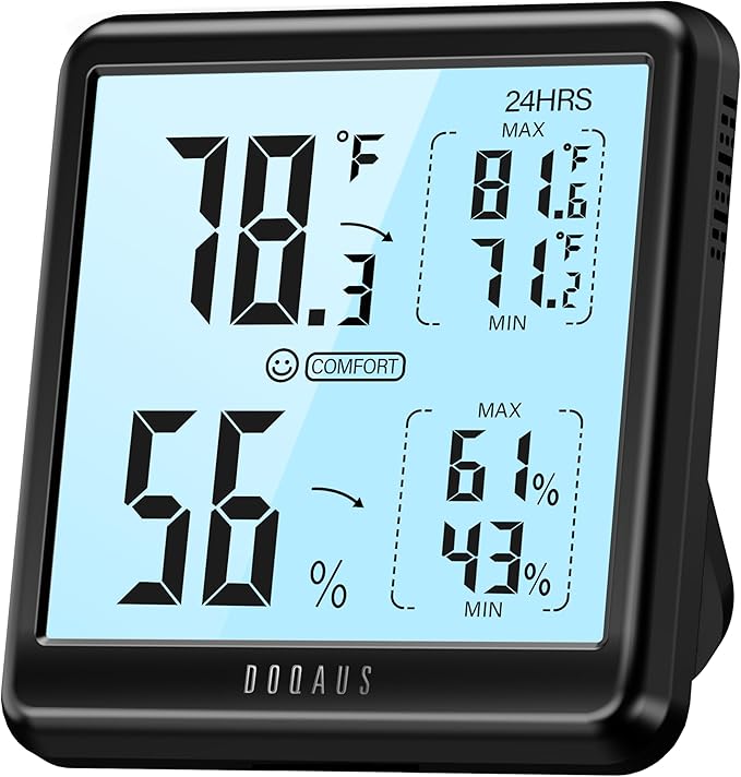 DOQAUS Digital Hygrometer Indoor Thermometer for House, Room Thermometer with 3s Fast Refresh & Max Min Records, Temperature Humidity Monitor Meter with Backlight, Black