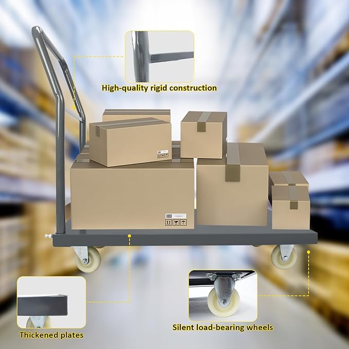 Heavy Duty Platform Truck Moving Flatbed Cart, 24"x36"Push Dolly, 2000 LBS Dolly Cart Flatform with Wheels and Handle, Steel Flatbed Cart for Luggage Moving, Shopping