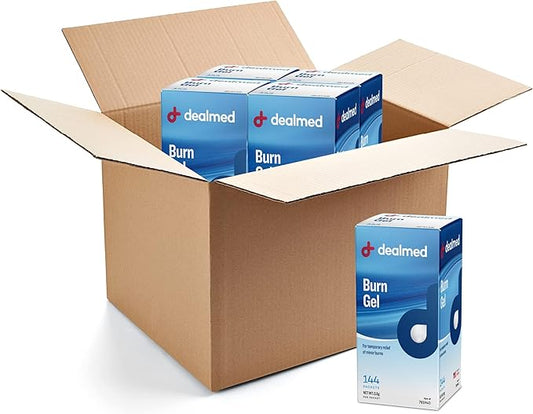 Dealmed First Aid Burn Gel – First Aid Gel for Temporary Relief of Minor Burns, Cuts, and Scrapes, 144 Packets/Box (.5g) - Case of 12