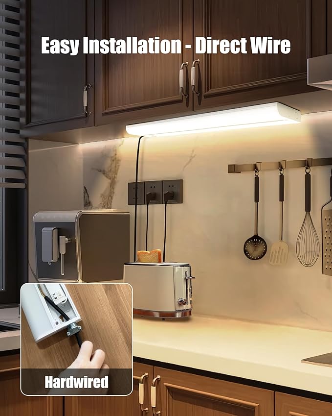 12 Inch Hardwired Under Cabinet Lighting, 3 Color Setting Dimmable LED Under Cabinet Lights Wired, 700LM Linkable Under Counter Lights for Kitchen, 8W, CRI>97