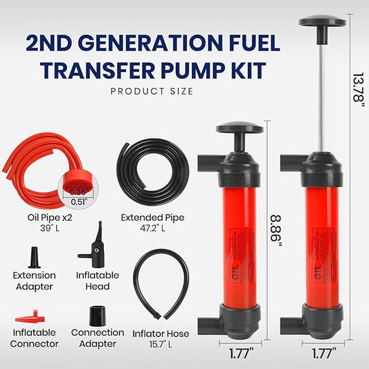 2nd Generation Fuel Transfer Pump Kit - Versatile Pump for Gas, Oil, RV Antifreeze, and More - Manual Hand Pump for Automotive, Lawn Mowers, Fish Tanks, and Transmission Fluid