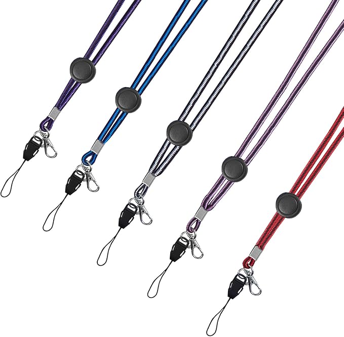 YOUOWO Adjustable Lanyard with Clip For ID Badge Holder Office,Neck Lanyards For Key Kids Women Men Cell Phones USB Whistles,Blue, Red,Pink,Purple,Grey,Pack of 5
