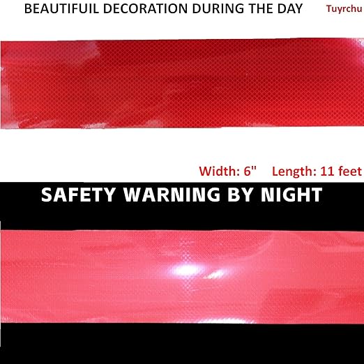 Red Reflective Tape 6 inch Wide for Bikes, Outdoor Waterproof High Visibility Safety Warning Reflector Sticker Strips (11 feet)